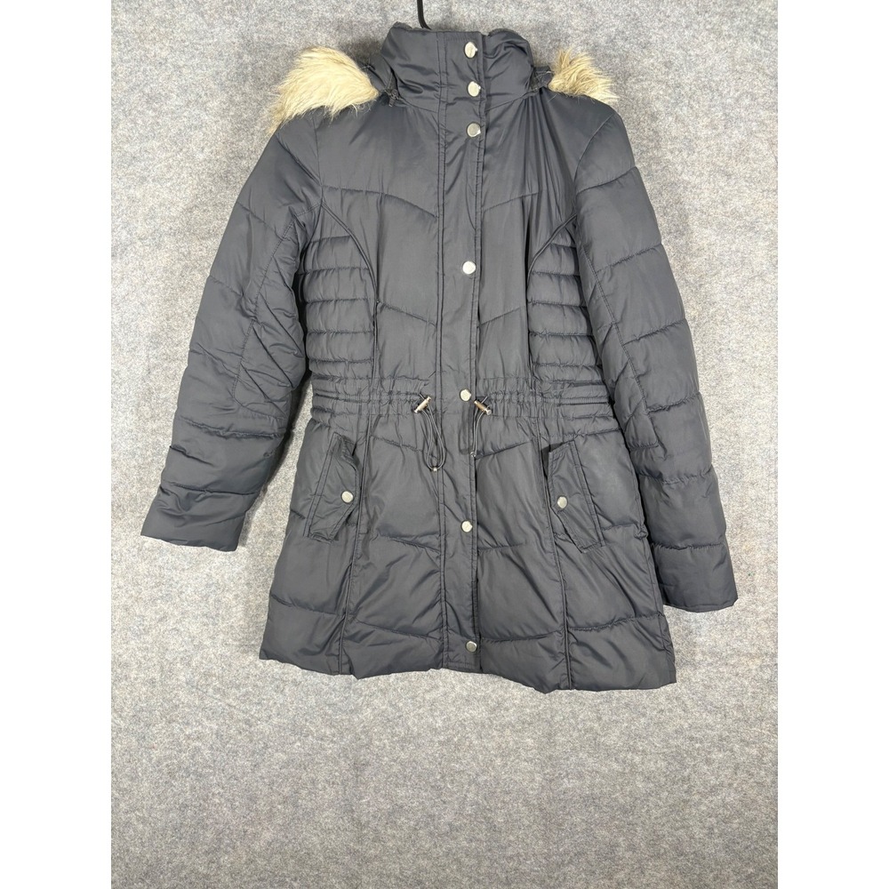 St John's Bay Women's Puffer Coat Faux Fur Hooded Winter Jacket - Size Small